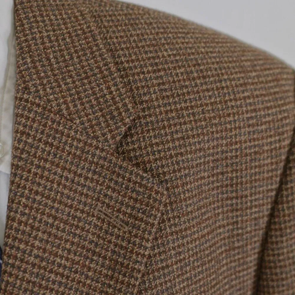 Talbots Men Brown Tan Gray Check‎ Tweed Wool 3 Button Sport Coat 42R